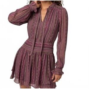 paige palazzo silk dress Paige Palazzo 100% Silk Cherrywood Floral Ruffle Midi Wrap Dress Size XS  BNWOT!